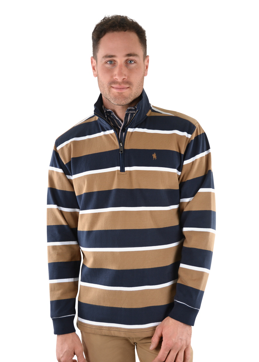 T2W1524026 Thomas Cook Mens Sutherland Stripe Qtr Zip Rugby