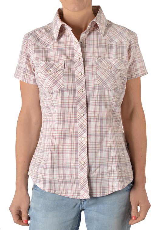 P2S2132549 Wmns Cherry Check Western S/S Shirt Pink/White