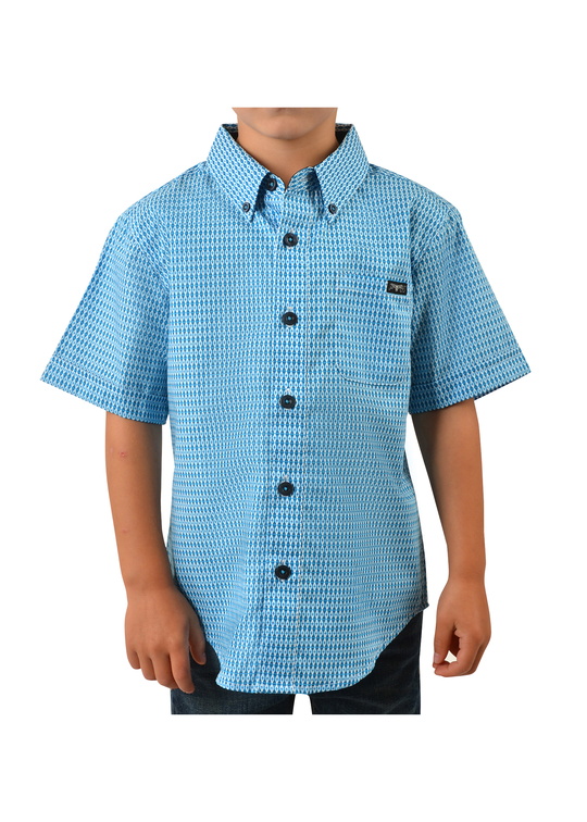 P2S3104583 Boys Brent Button Down S/S Shirt Blue/Red