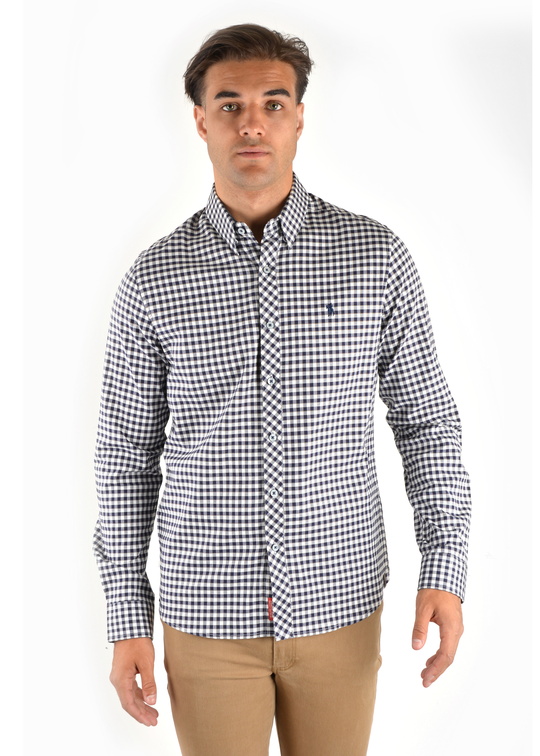 T2S1120036 Mens Stanley Check Tailored L/S Shirt Navy/Tan