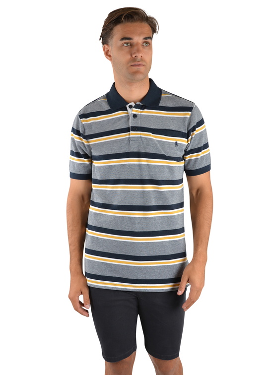 T2S1506008 Mens Wendal 1-pkt Tailored S/S Polo Navy/Gold