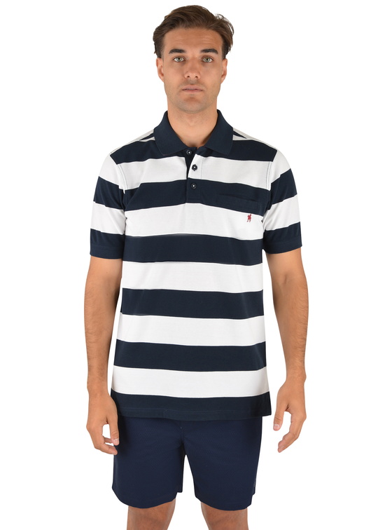 T2S1509005 Mens Barry 1-pkt S/S Polo Navy/White