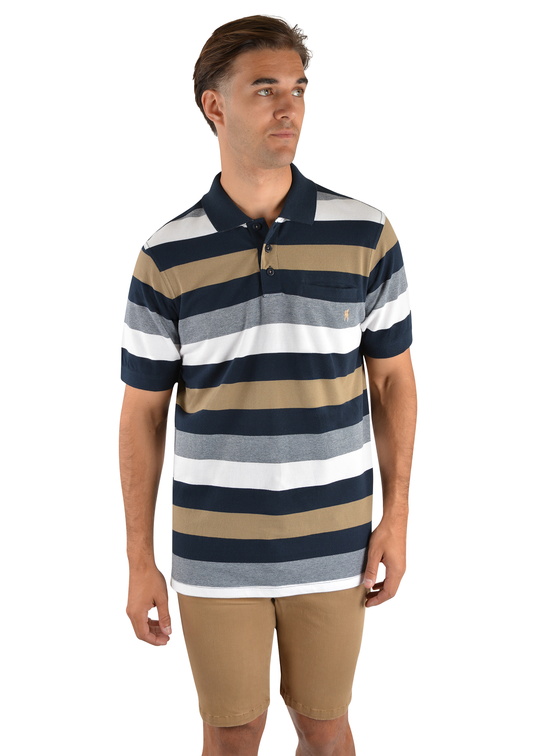 T2S1509009 Mens Peters 1-pkt S/S Polo Navy/Tan