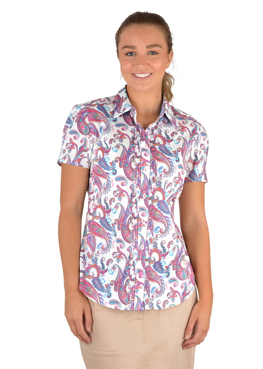 T2S2113077 Wmns Amber Pin Tuck S/S Shirt Pink/White