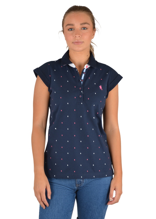 T2S2508070 Wmns Cindy Cap Sleeve Polo Navy/Hot Pink