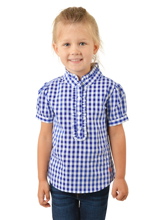 T2S5112057 Girls Dolly Ruffle Collar S/S Blouse White/Blue