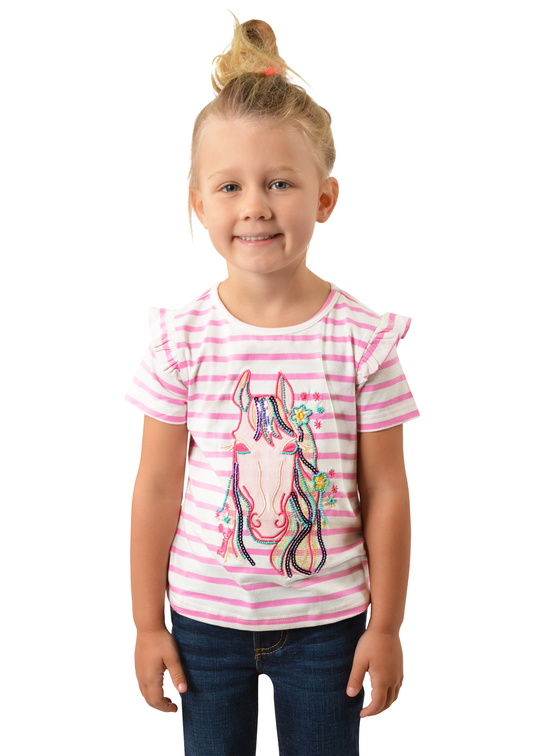T2S5516096 Girls Buttercup Frill Sleeve Tee Pink/White